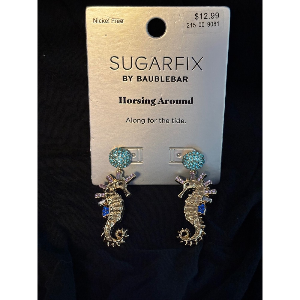 Sugarfix-Baublebar Horsing Around Seahorse Drop Earrings Gold Tone Blue Purple